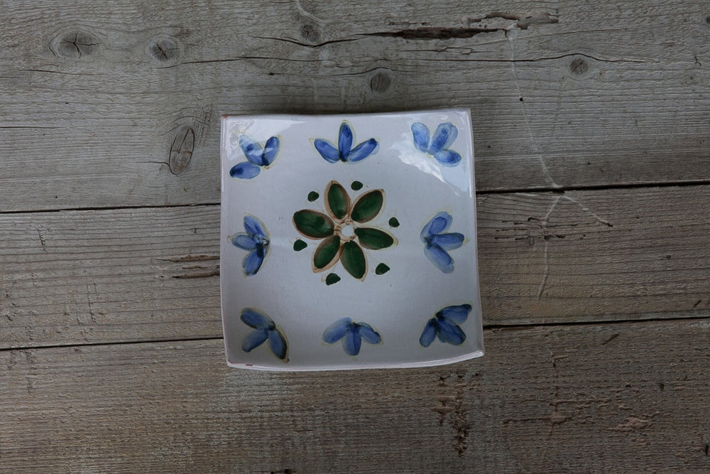 Zen Had-Painted Side Plate with blue and green floral designs