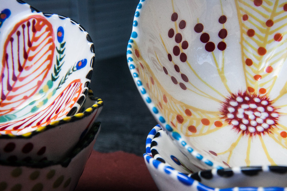 Hand-Painted Flower-Shaped Mini Bowls