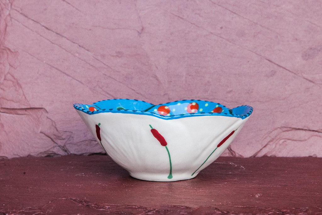 Decorative store handmade ceramic bowl with 3D flower design